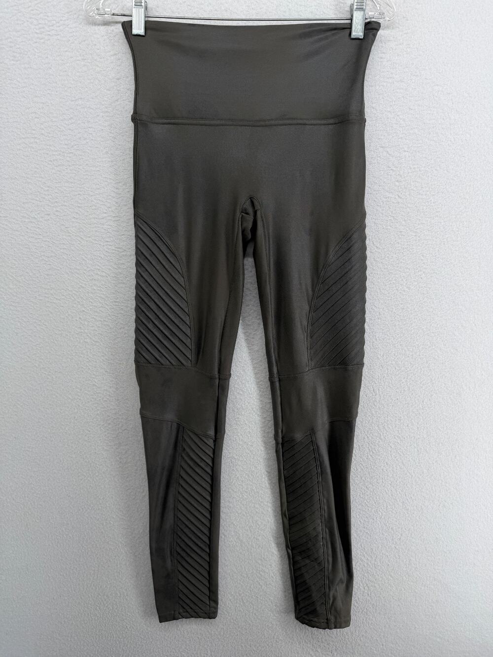SPANX Leggings L Faux Leather Moto Seamless Shaping Tummy Control Pull On Gray